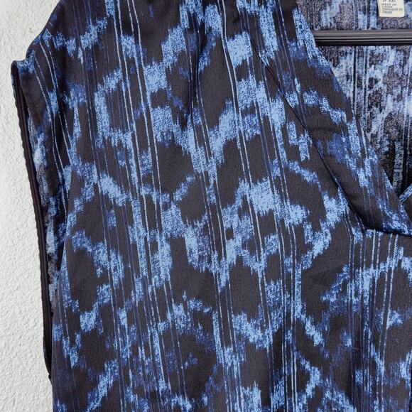 H by Halston Blouse Blue Abstract Size XL Office Chic Bold Print - Picture 7 of 8